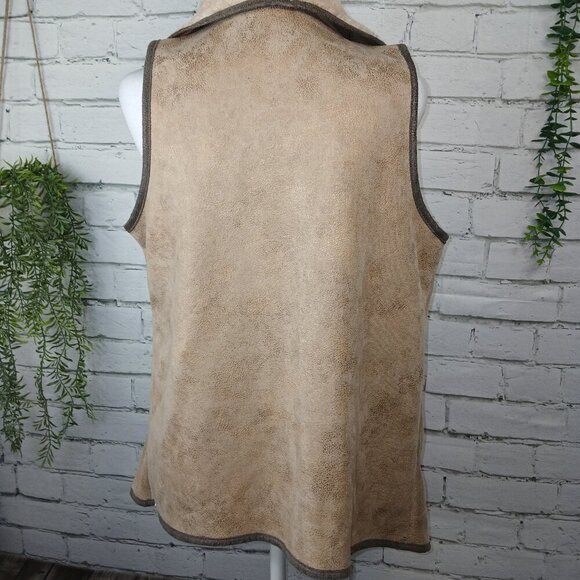 WOMENS JODIFL FAUX SUEDE SHERPA LINED VEST WATERFALL COLLAR, SIZE SMALL, Y2K - Picture 5 of 7
